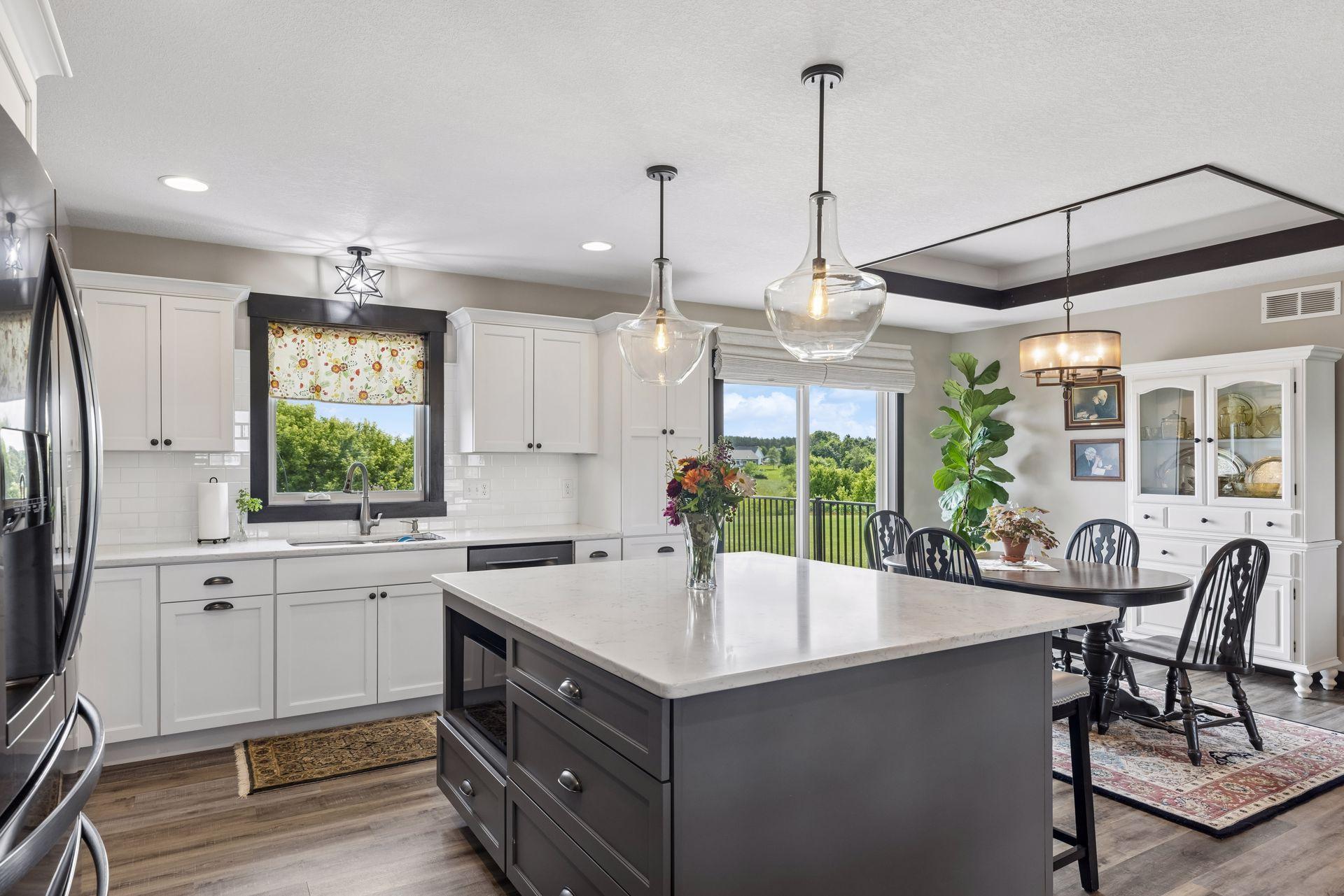 Large center island is ideal for food prep