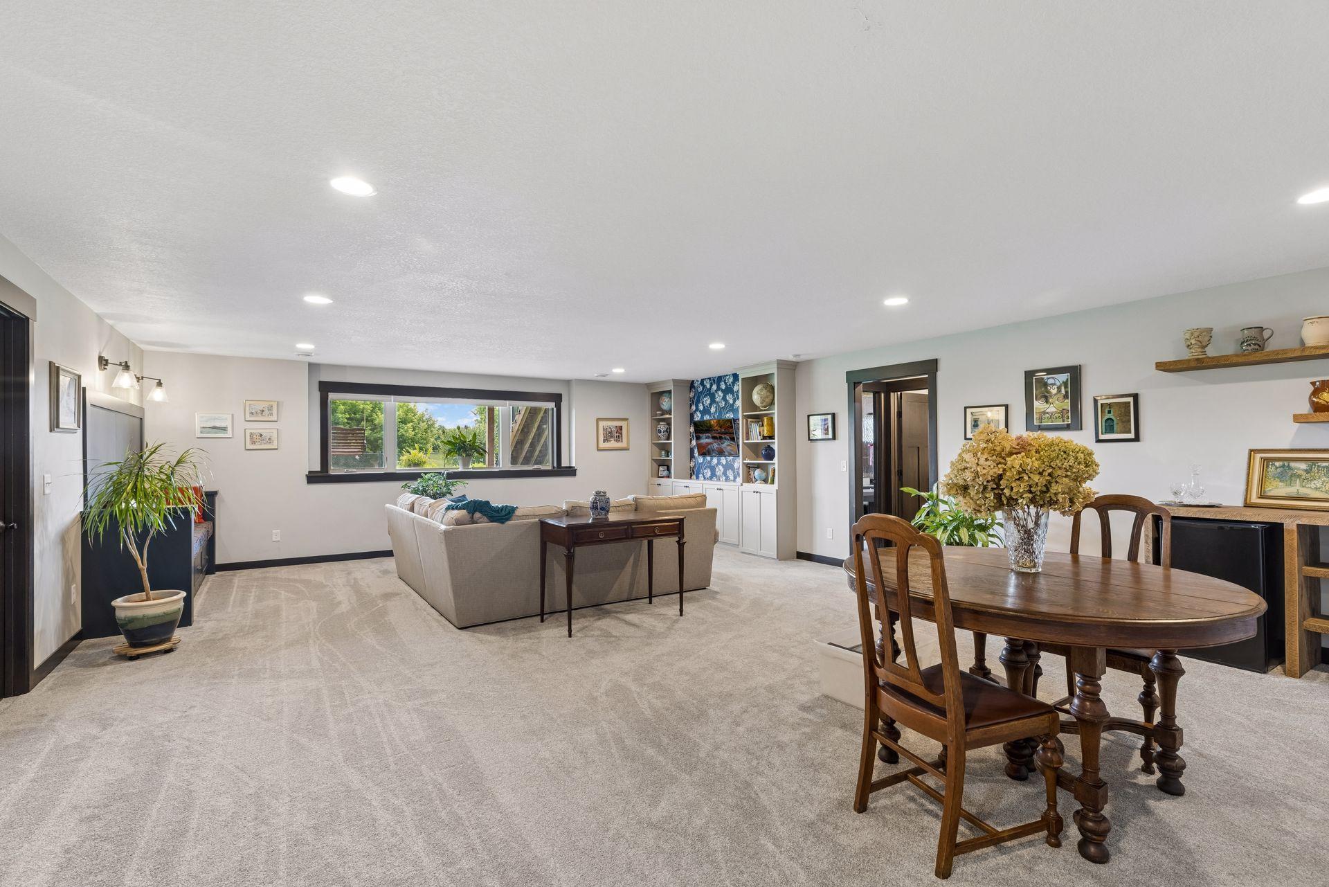 Lower-level great room is perfect for entertaining