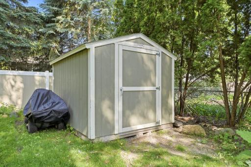 Storage shed is included for any garden or lawn tools.