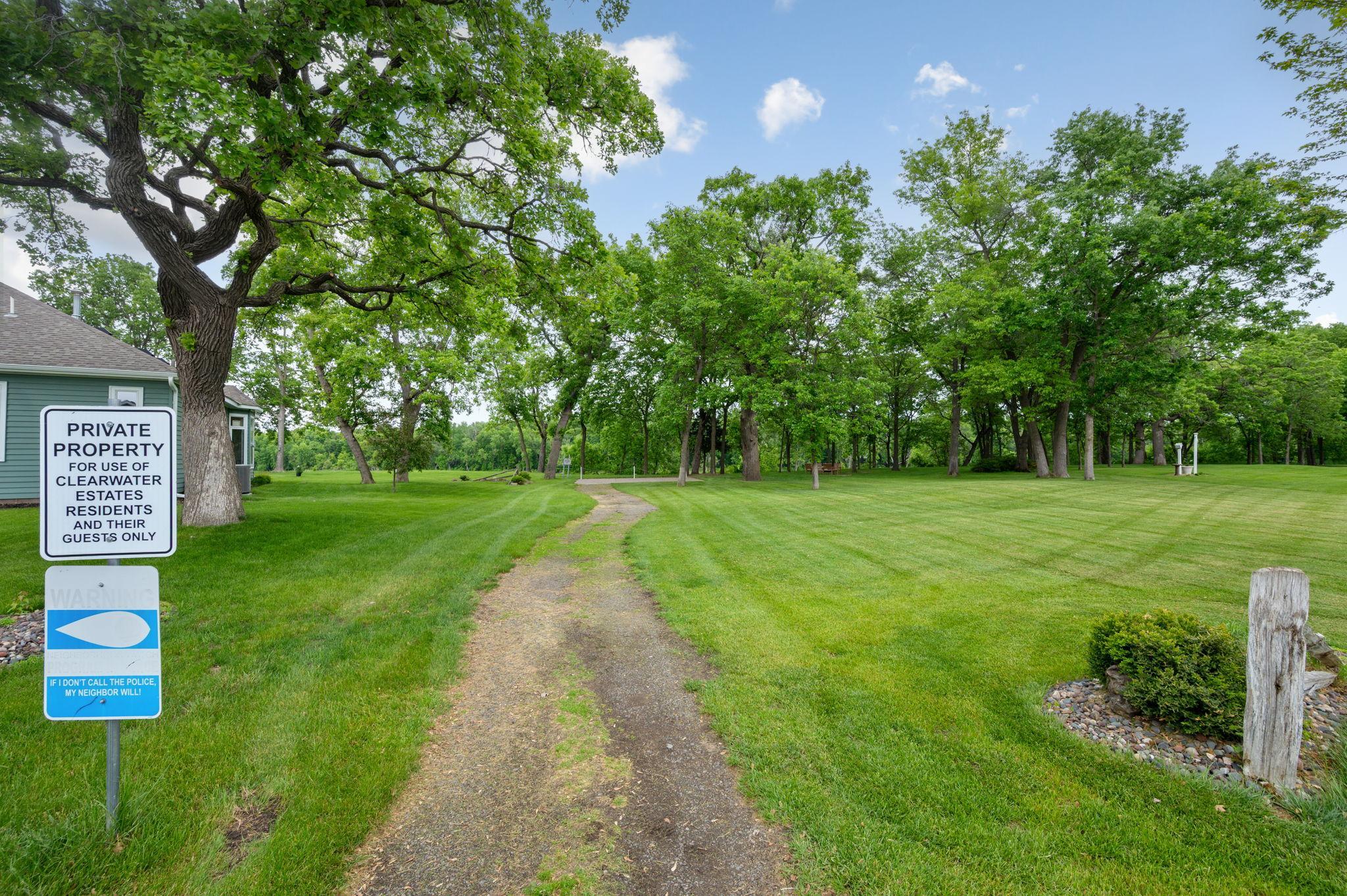 Private riverfront park with walking trails
