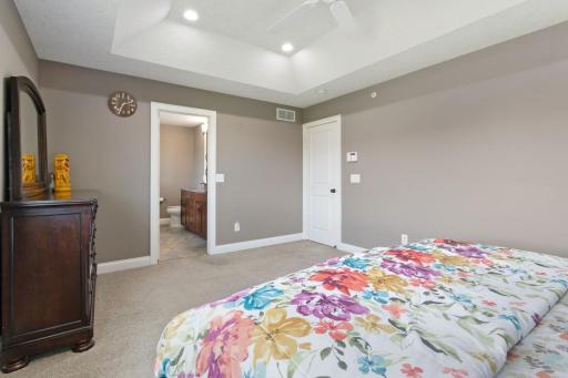 Master Bedroom has tray vault, ceiling fan, and walk in closet