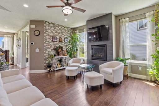 Gas fireplace with upgraded tile surround