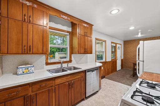 Kitchen with a beautiful window to look out.