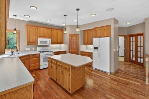 kitchen has corner window and pantry closet