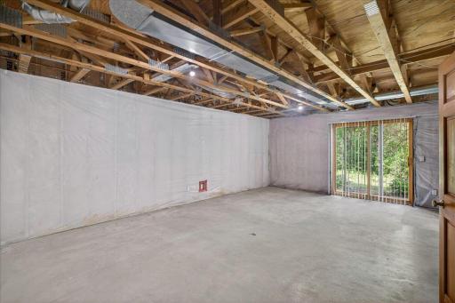 unfinished lower level family room walks out to backyard