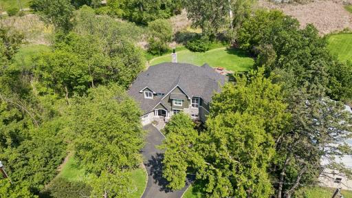 Aerial view of the home and the lot.