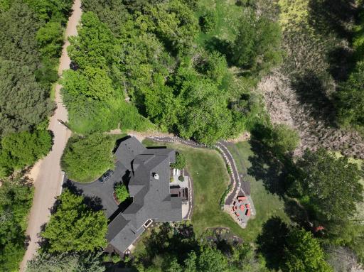 Aerial view of the home and property.
