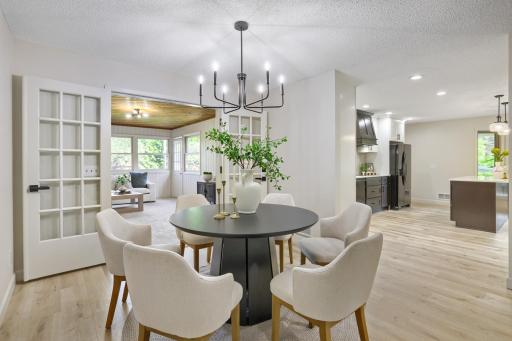 Perfectly positioned between the main living areas and the spectacular remodeled kitchen, the formal dining room offers an elegant space for both intimate dinners and larger gatherings.