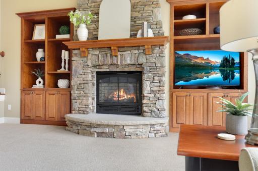 Gorgeous fireplace with beautiful wood mantel