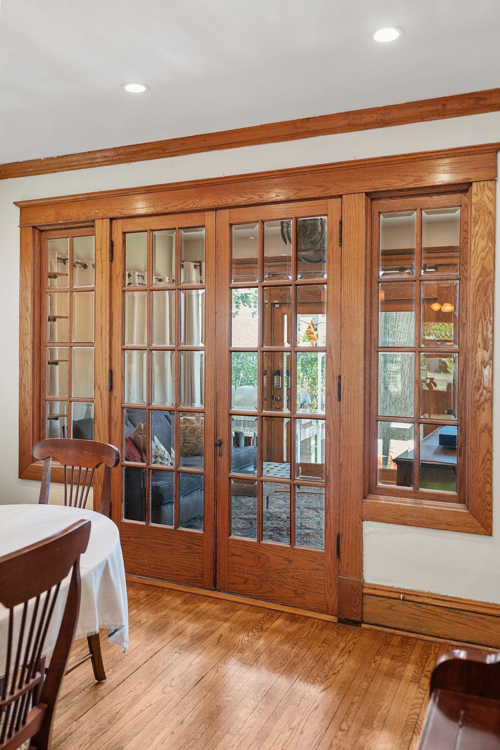 French doors to the sunroom have beveled glass, amazing!