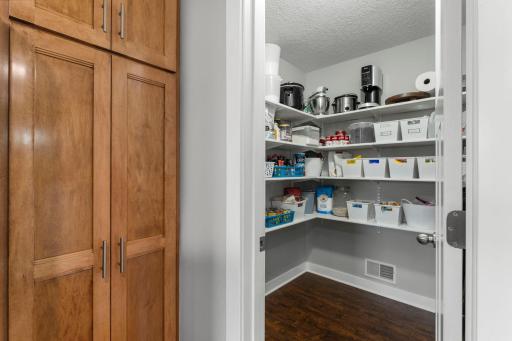 Walk in pantry keeps everything organized.