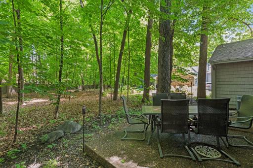 Private wooded Backyard patio.