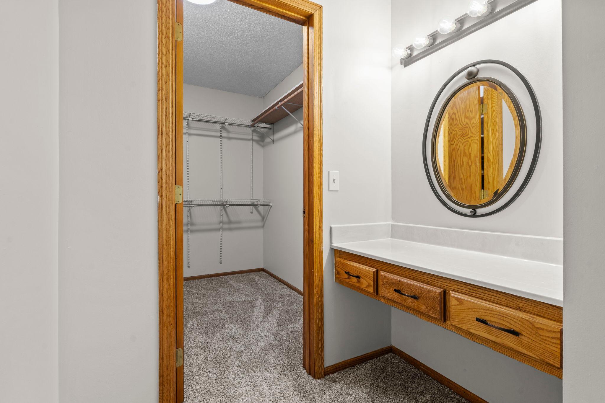 Primary Room Vanity and Walk-in closet