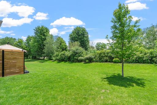 The beautiful, private backyard is a true oasis. The irrigation system keeps the lawn looking great all summer long.