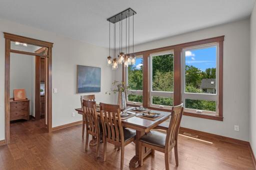 The spacious dining room easily seats 6 with plenty of room for more.