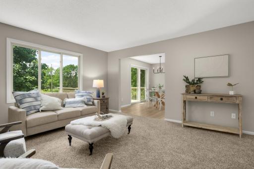 Light filled living room with new flooring.