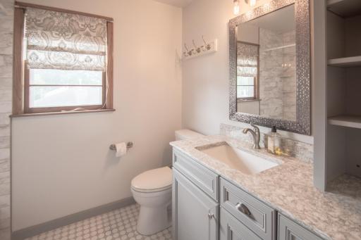 Updated upper level bath with Cambria quartz countertops