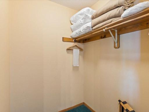 There is a good sized walk in closet upstairs for all your clothing and linen needs.