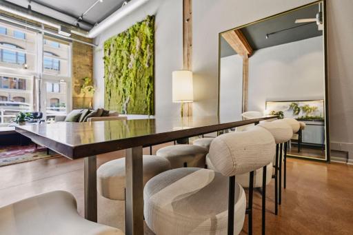 Dining Area Overlooking Signature Living Wall, great relationship to both living, dining and kitchen areas