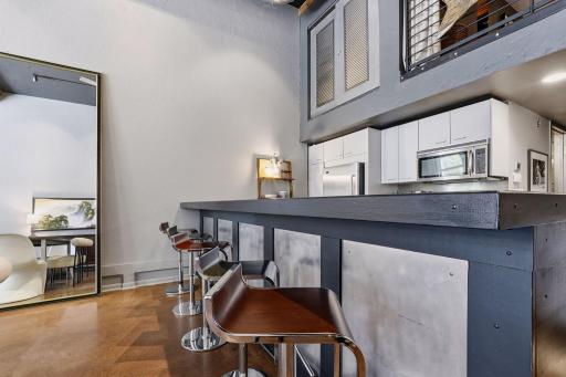 Industrial-Inspired Bar Seating & Loft Details
