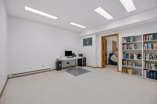 Spacious lower-level flex space offering endless possibilities for a home office, exercise room, hobby space, or additional living area.