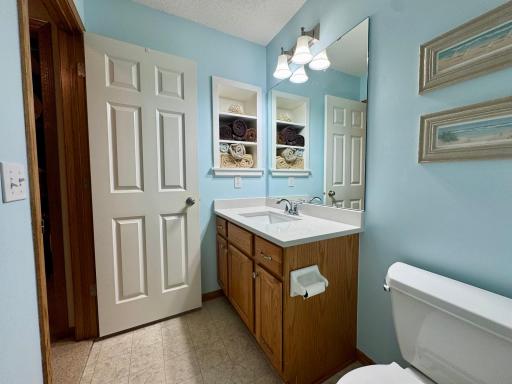 Handy built-in shelves for additional storage.