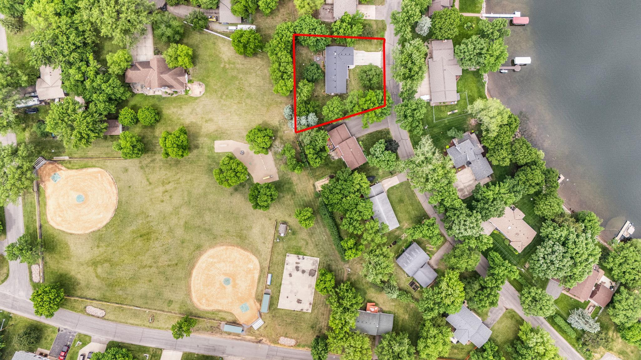 Aerial perspective captures the beauty and scale of the property.