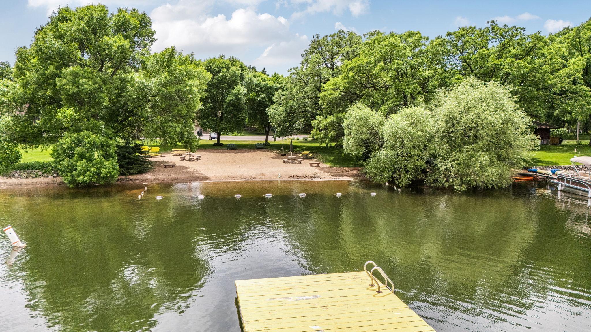 Floating raft provides a great spot for swimming.
