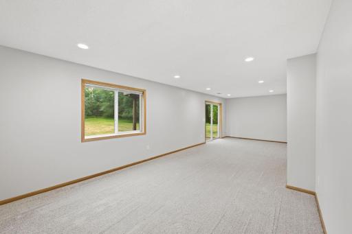Finished basement family room opens to the backyard