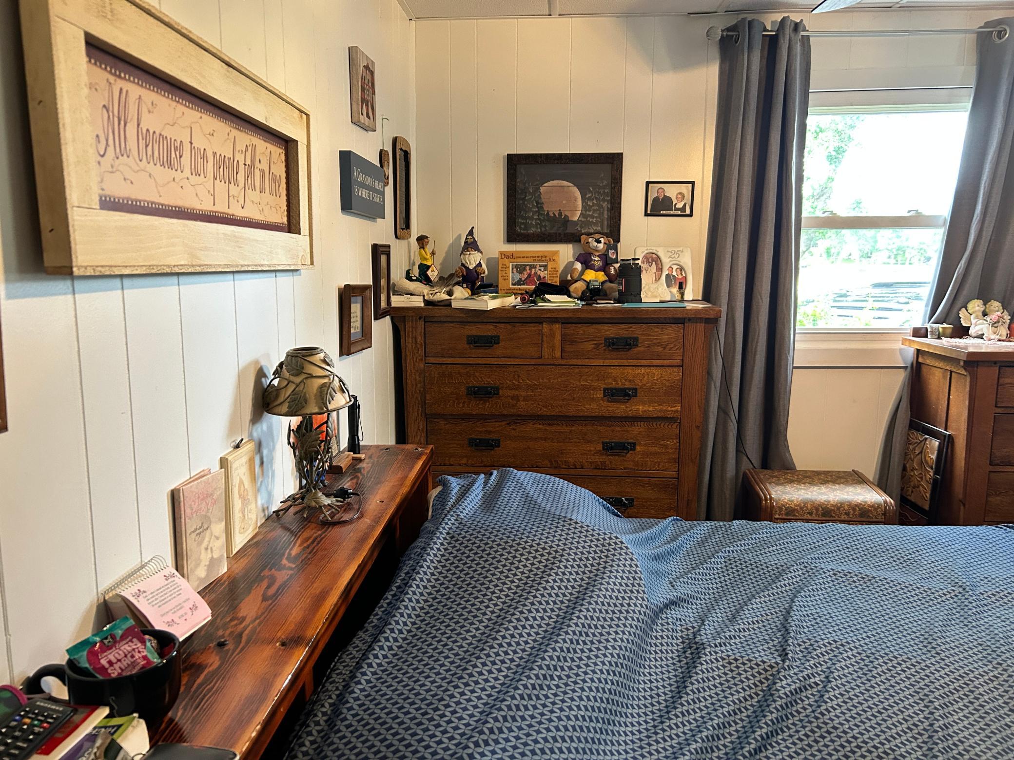 The primary bedroom located next to the bathroom.
