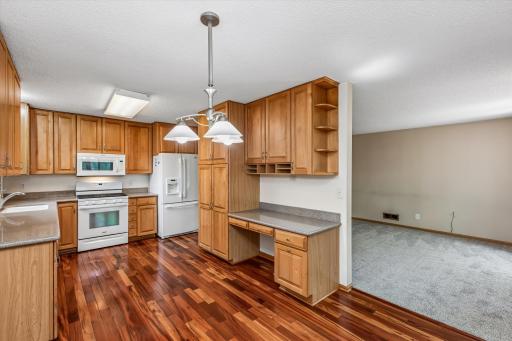 Convenient workstation tucked into the kitchen