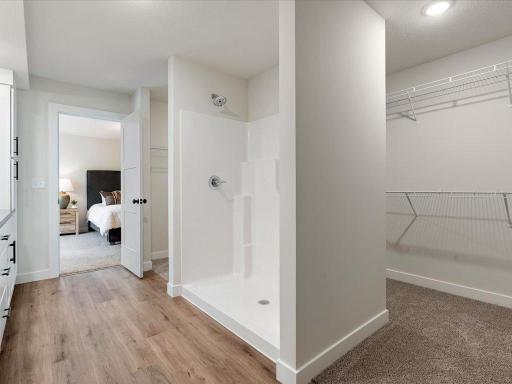 Master bathroom with stand up shower and walk in closet