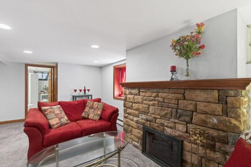 Looks like a fireplace. Its actually a cleanout for the livingroom fireplace.