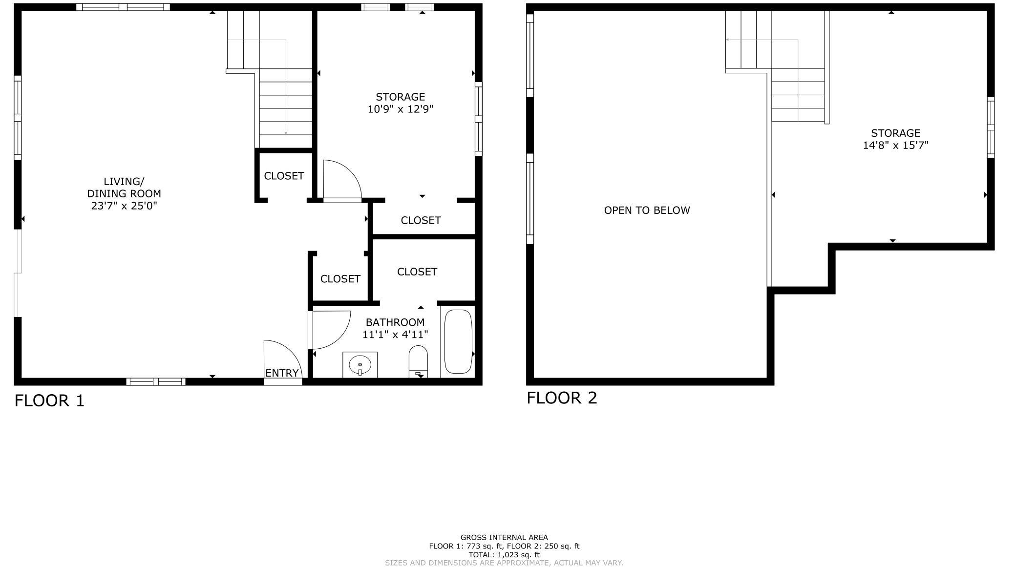 The detached bunkhouse offers over 1,700 square feet across two levels, providing incredible potential for a fantastic entertaining space.