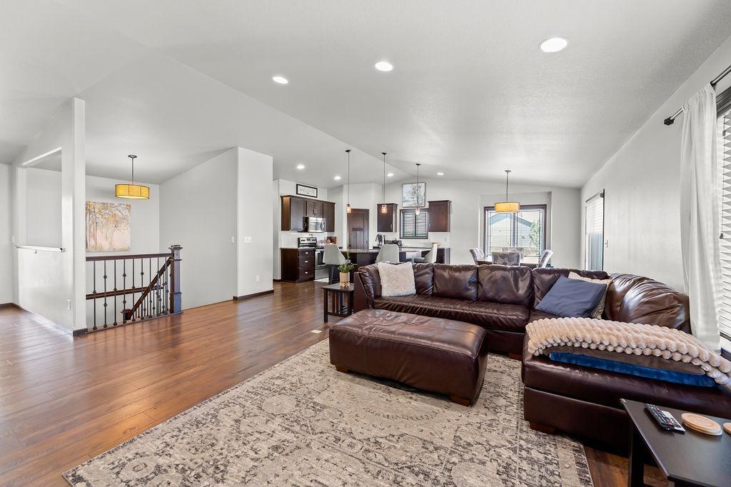 Living room, kitchen, dining