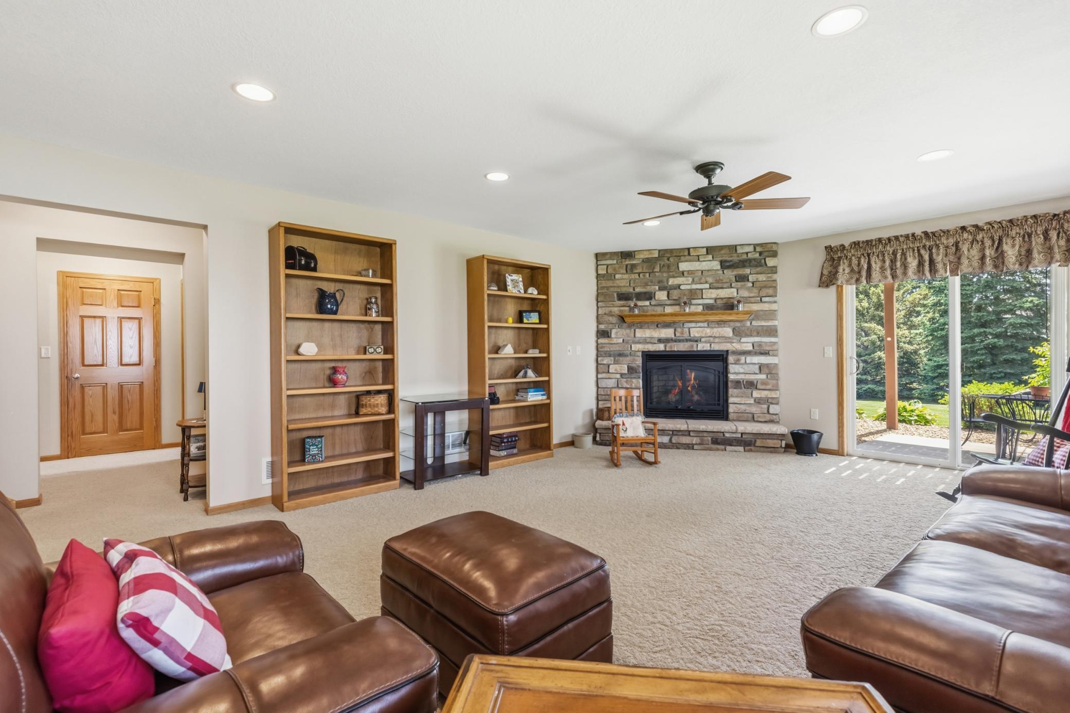 It's Big Enough for Any Sized Furniture and Your Big Screen TV, with the Ambiance of the Stone Corner Gas Fireplace and its Hearth Seating for Cold Winter Nights.
