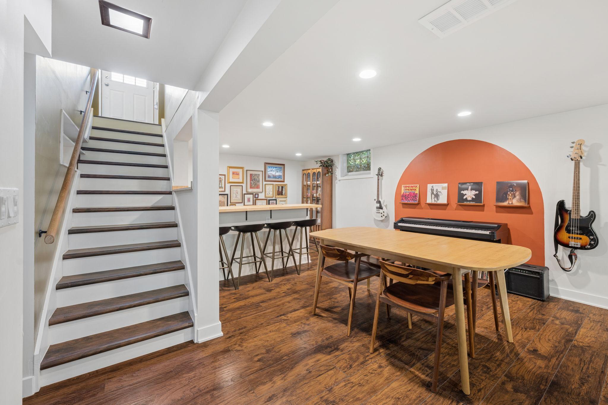 The basement is made for entertaining!