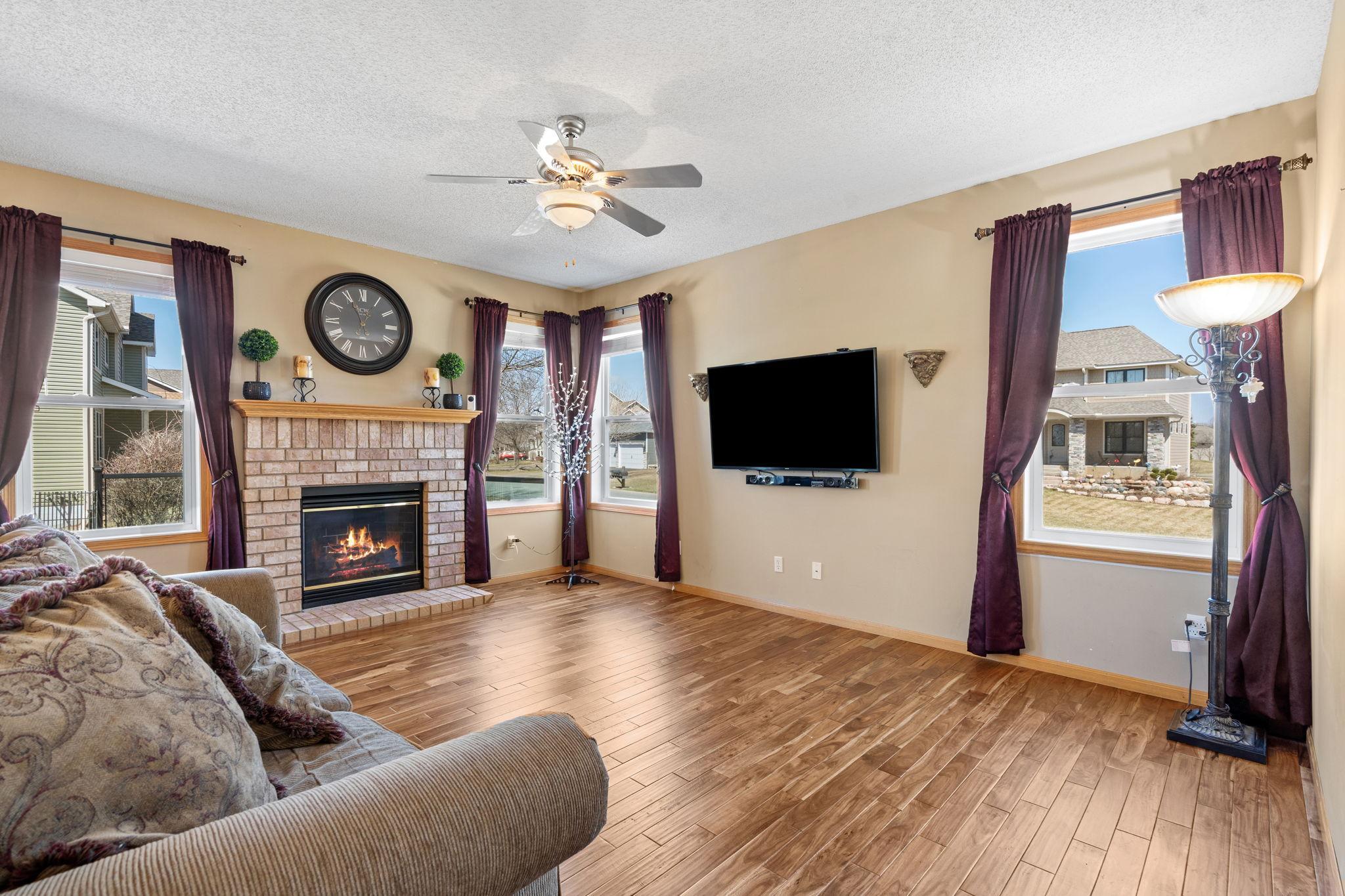 Fireplace and tons of natural light!