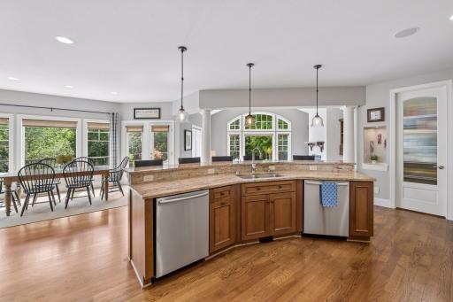 Kitchen is the heart of the home and so are all the hungry guests. Central vac sweep located on the floor is ideal for quick sweep ups. You will love the generous size panty as well with bevered glass door.