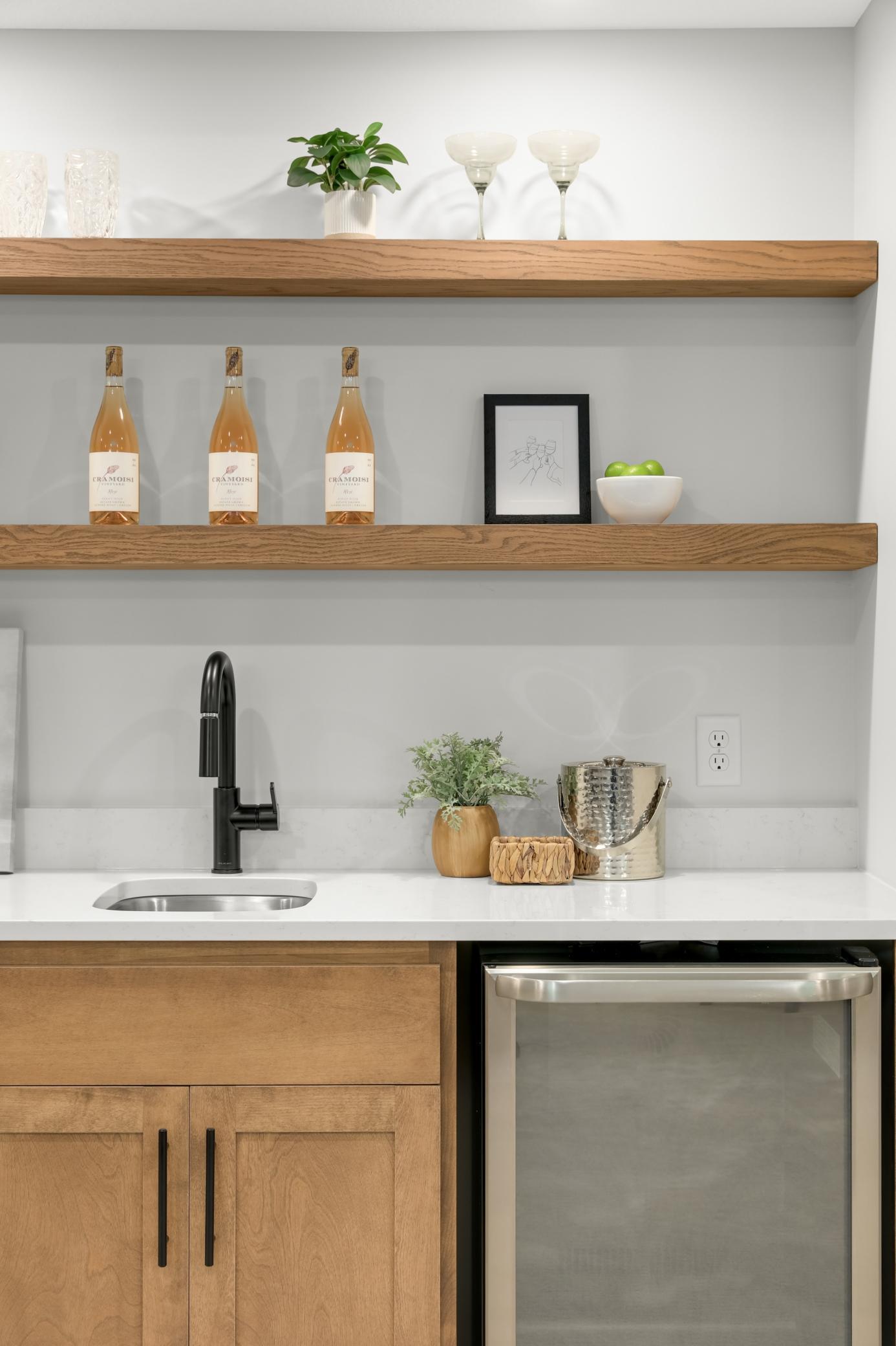Custom wet bar with beverage fridge