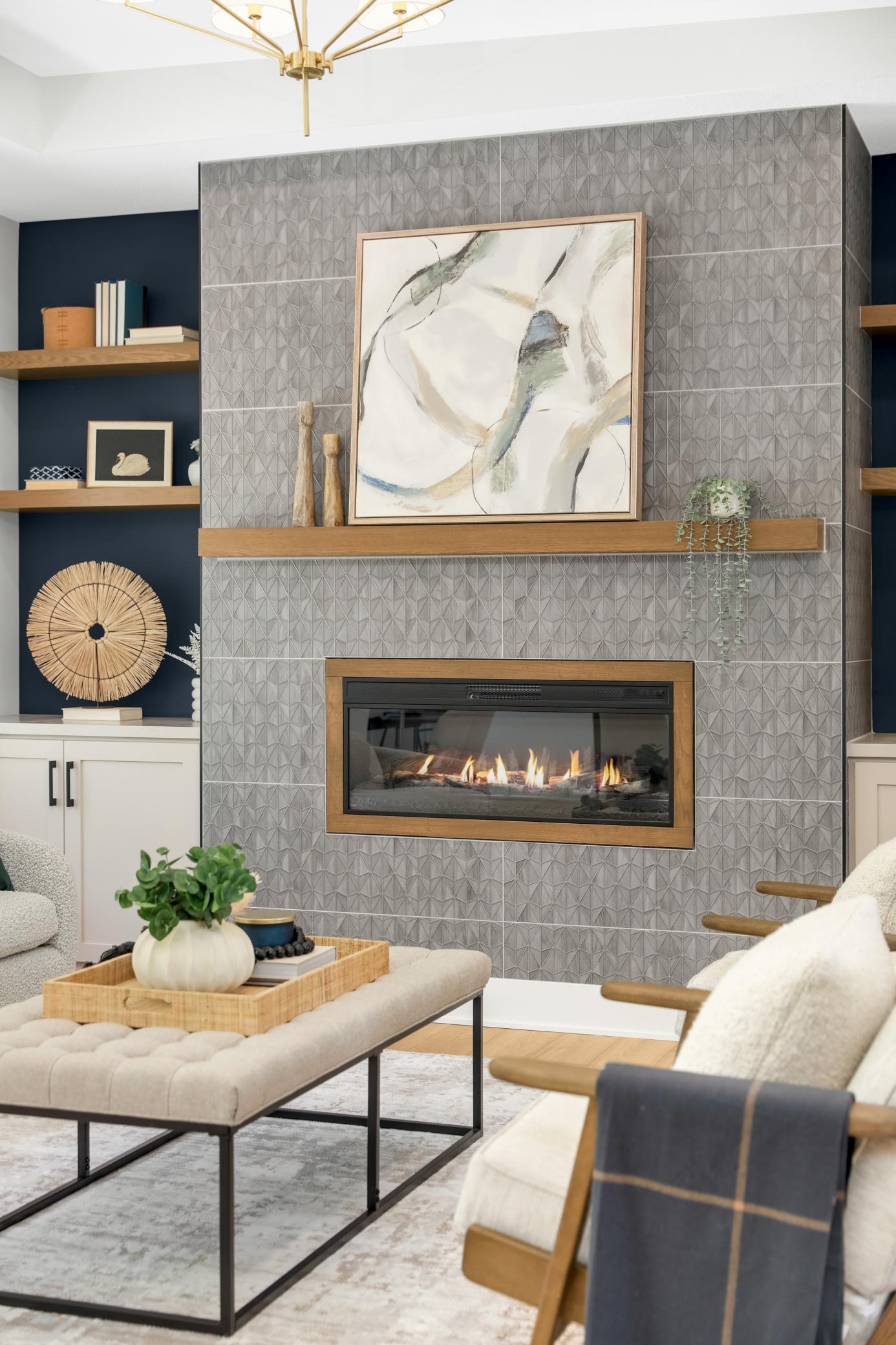 Electric fireplace with ceramic facade