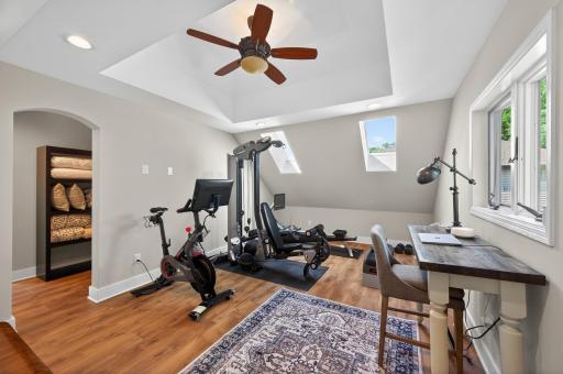 4th bedroom upstairs. Currently utilized as a bonus Room. Upgraded with
replacement flooring, new drywall, fresh insulation in the storage area, new closet storage, a front-facing window, and a brand new dedicated heating/air conditioning unit.