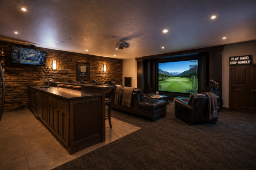 Tucked away on the lower level this media room with endless possibilities