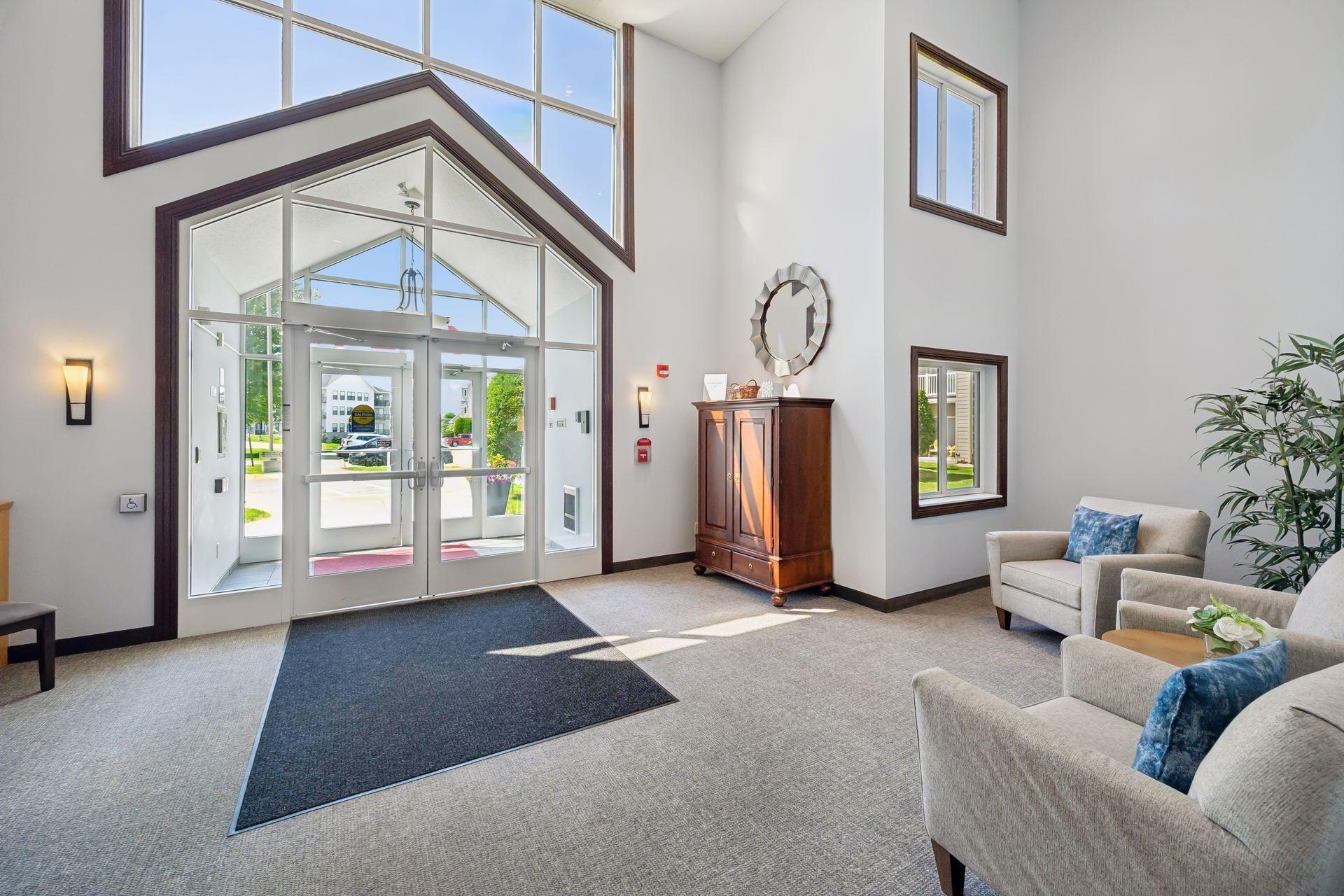 A sun-filled lobby welcomes you inside the 1321 building.