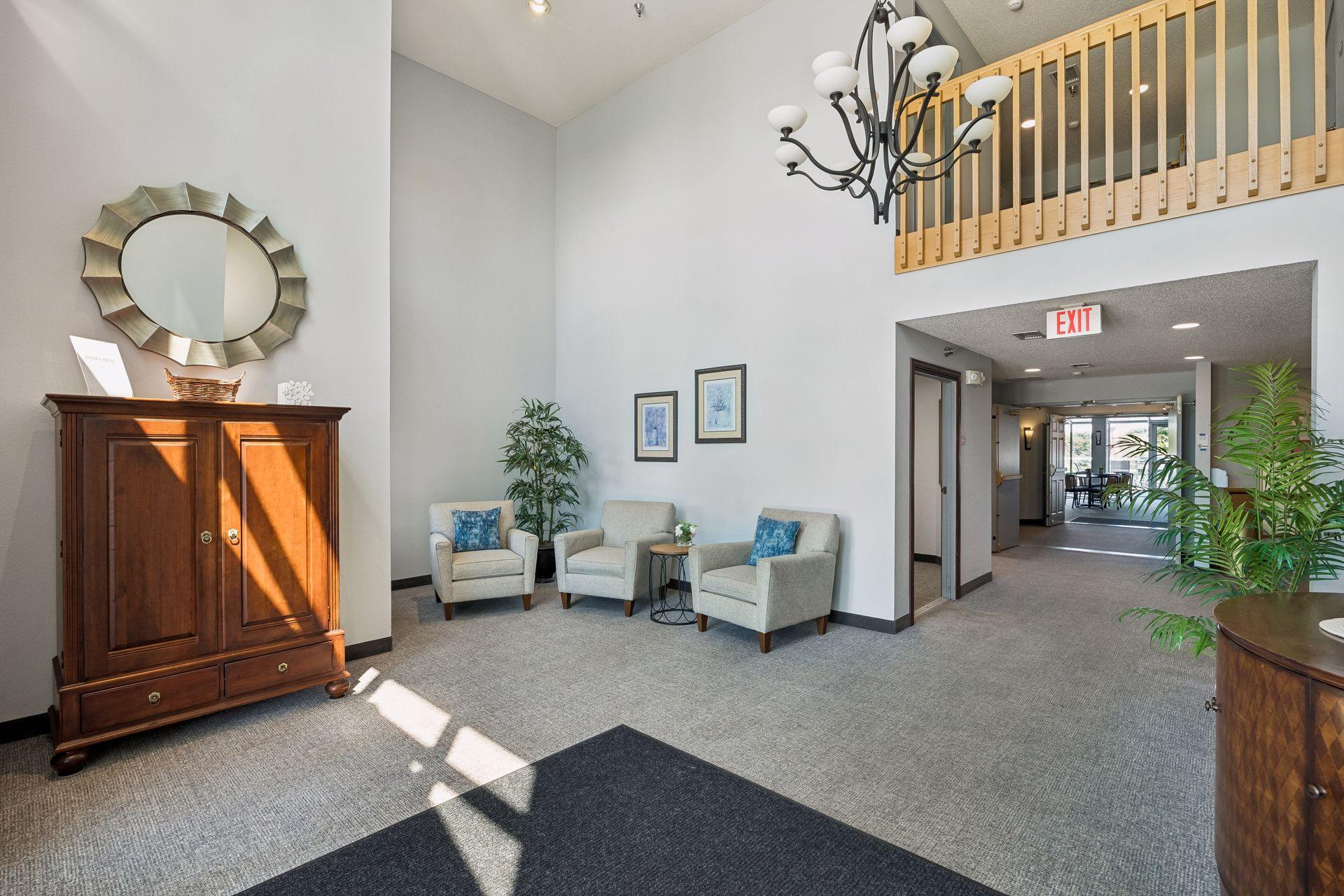 Down the hall you'll find a party room and kitchenette used for community social events and reserved hosting.