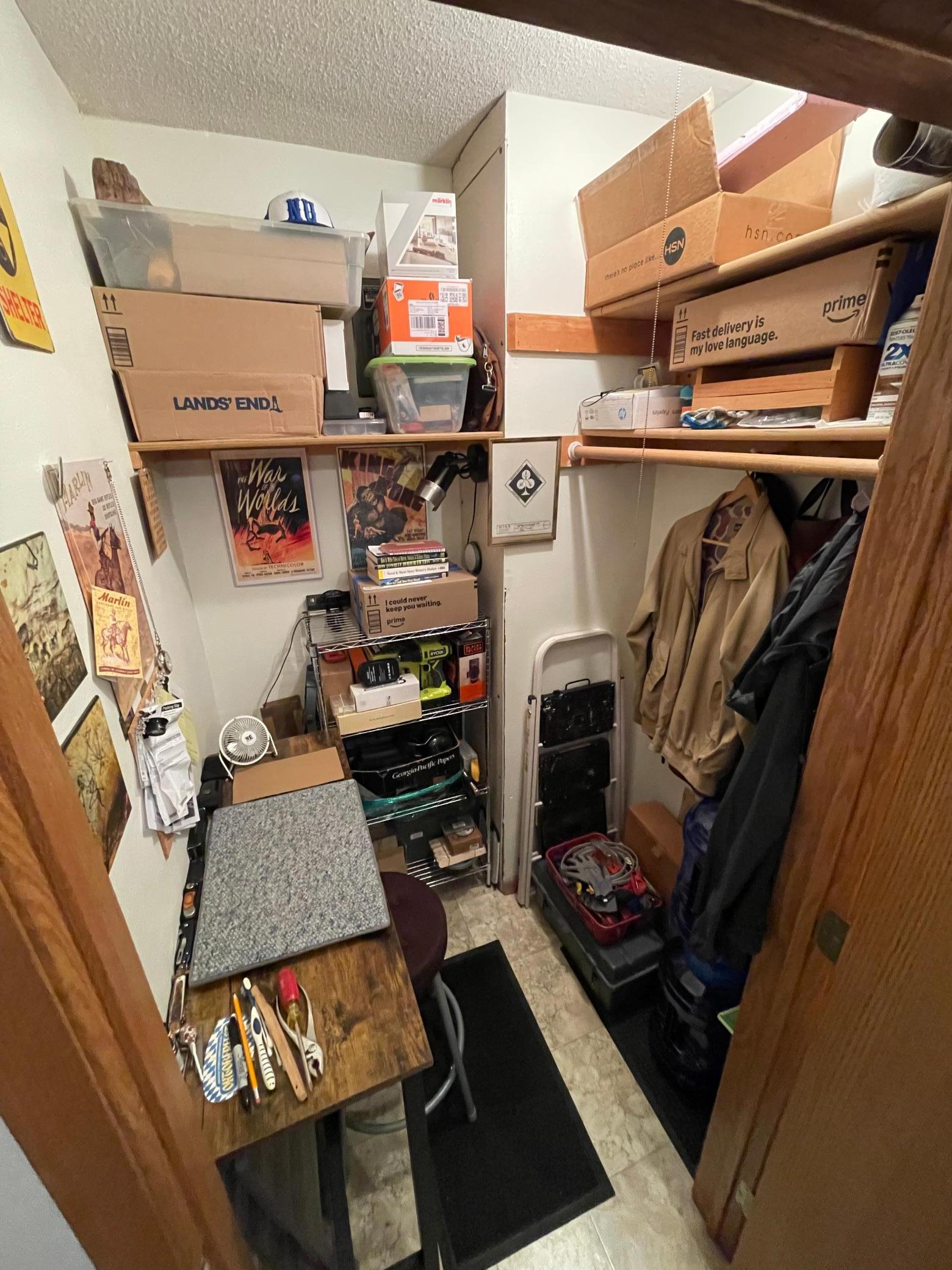 Laundry Hook-ups in unit or pantry/storage and overflow workspace!
