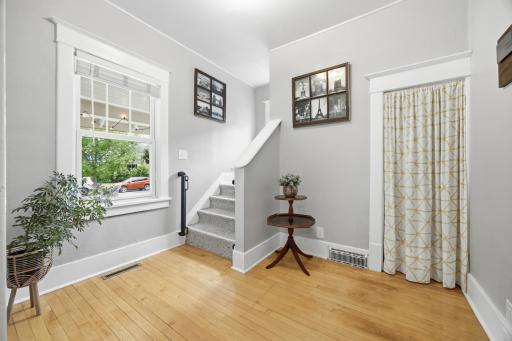 Staircase and closet off front entry