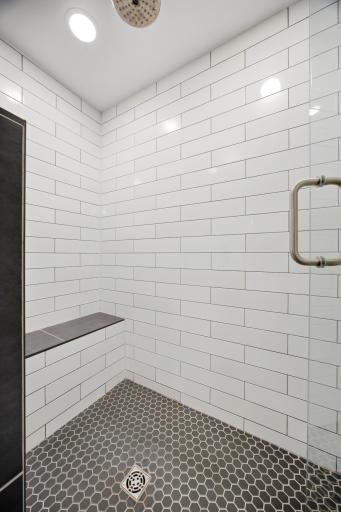 Downstairs Bathroom with custom shower bench