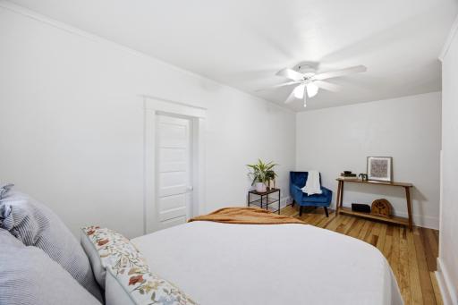2nd Bedroom with newly refinished hardwood floors and walk-in