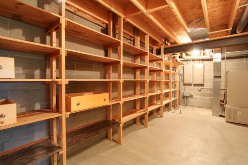 Lower level storage area also has the furnace in it.